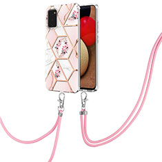 Coque Silicone Motif Fantaisie Souple Couleur Unie Etui Housse avec Laniere Strap Y02B pour Samsung Galaxy A03s Rose