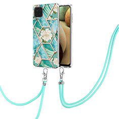 Coque Silicone Motif Fantaisie Souple Couleur Unie Etui Housse avec Laniere Strap Y02B pour Samsung Galaxy A12 5G Vert