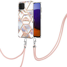 Coque Silicone Motif Fantaisie Souple Couleur Unie Etui Housse avec Laniere Strap Y02B pour Samsung Galaxy A22 4G Gris