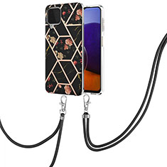 Coque Silicone Motif Fantaisie Souple Couleur Unie Etui Housse avec Laniere Strap Y02B pour Samsung Galaxy A22 4G Noir