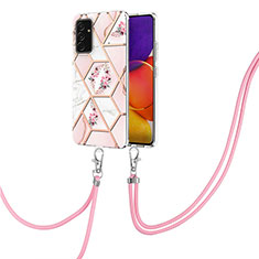 Coque Silicone Motif Fantaisie Souple Couleur Unie Etui Housse avec Laniere Strap Y02B pour Samsung Galaxy A25 5G Rose