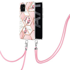 Coque Silicone Motif Fantaisie Souple Couleur Unie Etui Housse avec Laniere Strap Y02B pour Samsung Galaxy A71 5G Rose