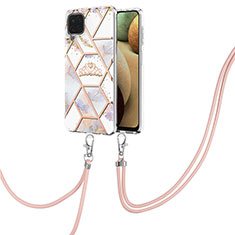 Coque Silicone Motif Fantaisie Souple Couleur Unie Etui Housse avec Laniere Strap Y02B pour Samsung Galaxy F12 Gris