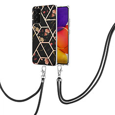 Coque Silicone Motif Fantaisie Souple Couleur Unie Etui Housse avec Laniere Strap Y02B pour Samsung Galaxy F54 5G Noir