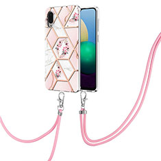 Coque Silicone Motif Fantaisie Souple Couleur Unie Etui Housse avec Laniere Strap Y02B pour Samsung Galaxy M02 Rose