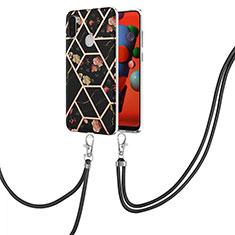 Coque Silicone Motif Fantaisie Souple Couleur Unie Etui Housse avec Laniere Strap Y02B pour Samsung Galaxy M11 Noir