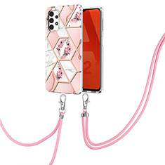 Coque Silicone Motif Fantaisie Souple Couleur Unie Etui Housse avec Laniere Strap Y02B pour Samsung Galaxy M32 5G Rose