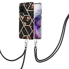 Coque Silicone Motif Fantaisie Souple Couleur Unie Etui Housse avec Laniere Strap Y02B pour Samsung Galaxy S20 5G Noir