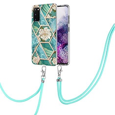 Coque Silicone Motif Fantaisie Souple Couleur Unie Etui Housse avec Laniere Strap Y02B pour Samsung Galaxy S20 5G Vert