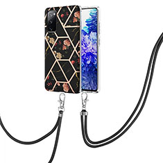 Coque Silicone Motif Fantaisie Souple Couleur Unie Etui Housse avec Laniere Strap Y02B pour Samsung Galaxy S20 FE 4G Noir