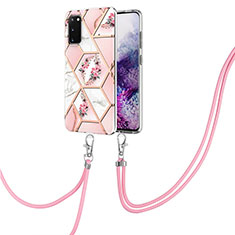 Coque Silicone Motif Fantaisie Souple Couleur Unie Etui Housse avec Laniere Strap Y02B pour Samsung Galaxy S20 Rose