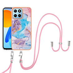 Coque Silicone Motif Fantaisie Souple Couleur Unie Etui Housse avec Laniere Strap Y03B pour Huawei Honor 70 Lite 5G Bleu