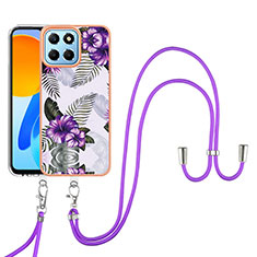 Coque Silicone Motif Fantaisie Souple Couleur Unie Etui Housse avec Laniere Strap Y03B pour Huawei Honor 70 Lite 5G Violet