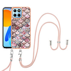 Coque Silicone Motif Fantaisie Souple Couleur Unie Etui Housse avec Laniere Strap Y03B pour Huawei Honor X6 Marron