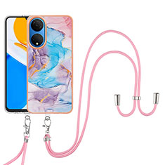 Coque Silicone Motif Fantaisie Souple Couleur Unie Etui Housse avec Laniere Strap Y03B pour Huawei Honor X7 Bleu