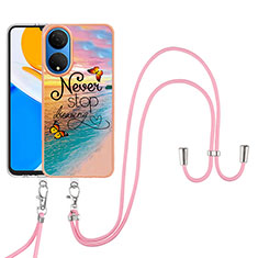 Coque Silicone Motif Fantaisie Souple Couleur Unie Etui Housse avec Laniere Strap Y03B pour Huawei Honor X7 Mixte