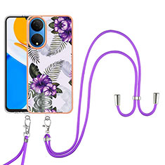 Coque Silicone Motif Fantaisie Souple Couleur Unie Etui Housse avec Laniere Strap Y03B pour Huawei Honor X7 Violet