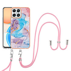 Coque Silicone Motif Fantaisie Souple Couleur Unie Etui Housse avec Laniere Strap Y03B pour Huawei Honor X8 4G Bleu