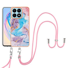 Coque Silicone Motif Fantaisie Souple Couleur Unie Etui Housse avec Laniere Strap Y03B pour Huawei Honor X8a 4G Bleu