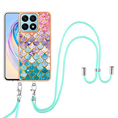 Coque Silicone Motif Fantaisie Souple Couleur Unie Etui Housse avec Laniere Strap Y03B pour Huawei Honor X8a 4G Colorful