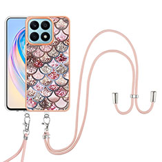 Coque Silicone Motif Fantaisie Souple Couleur Unie Etui Housse avec Laniere Strap Y03B pour Huawei Honor X8a 4G Marron