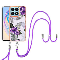 Coque Silicone Motif Fantaisie Souple Couleur Unie Etui Housse avec Laniere Strap Y03B pour Huawei Honor X8a 4G Violet