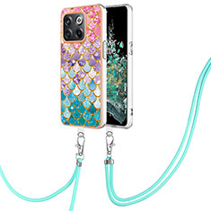 Coque Silicone Motif Fantaisie Souple Couleur Unie Etui Housse avec Laniere Strap Y03B pour OnePlus 10T 5G Colorful