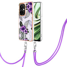 Coque Silicone Motif Fantaisie Souple Couleur Unie Etui Housse avec Laniere Strap Y03B pour OnePlus Nord CE 3 5G Violet