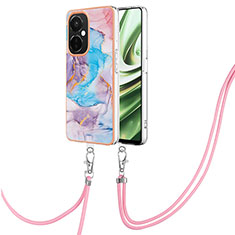 Coque Silicone Motif Fantaisie Souple Couleur Unie Etui Housse avec Laniere Strap Y03B pour OnePlus Nord CE 3 Lite 5G Bleu