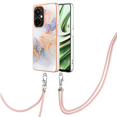 Coque Silicone Motif Fantaisie Souple Couleur Unie Etui Housse avec Laniere Strap Y03B pour OnePlus Nord CE 3 Lite 5G Violet Clair