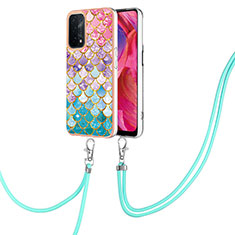 Coque Silicone Motif Fantaisie Souple Couleur Unie Etui Housse avec Laniere Strap Y03B pour OnePlus Nord N200 5G Colorful