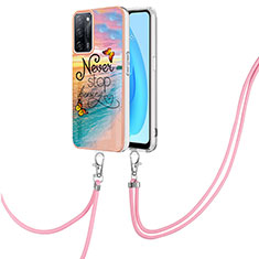 Coque Silicone Motif Fantaisie Souple Couleur Unie Etui Housse avec Laniere Strap Y03B pour Oppo A53s 5G Mixte