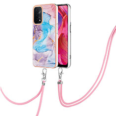 Coque Silicone Motif Fantaisie Souple Couleur Unie Etui Housse avec Laniere Strap Y03B pour Oppo A54 5G Bleu