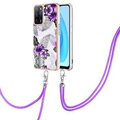 Coque Silicone Motif Fantaisie Souple Couleur Unie Etui Housse avec Laniere Strap Y03B pour Oppo A56 5G Violet