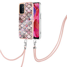 Coque Silicone Motif Fantaisie Souple Couleur Unie Etui Housse avec Laniere Strap Y03B pour Oppo A74 5G Marron