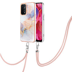 Coque Silicone Motif Fantaisie Souple Couleur Unie Etui Housse avec Laniere Strap Y03B pour Oppo A74 5G Violet Clair