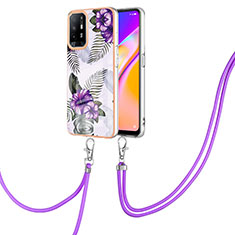 Coque Silicone Motif Fantaisie Souple Couleur Unie Etui Housse avec Laniere Strap Y03B pour Oppo A94 5G Violet