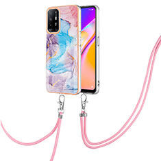 Coque Silicone Motif Fantaisie Souple Couleur Unie Etui Housse avec Laniere Strap Y03B pour Oppo A95 5G Bleu