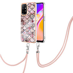 Coque Silicone Motif Fantaisie Souple Couleur Unie Etui Housse avec Laniere Strap Y03B pour Oppo A95 5G Marron