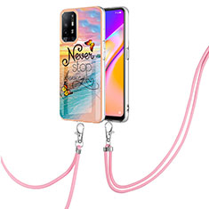 Coque Silicone Motif Fantaisie Souple Couleur Unie Etui Housse avec Laniere Strap Y03B pour Oppo A95 5G Mixte