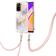 Coque Silicone Motif Fantaisie Souple Couleur Unie Etui Housse avec Laniere Strap Y03B pour Oppo A95 5G Violet Clair