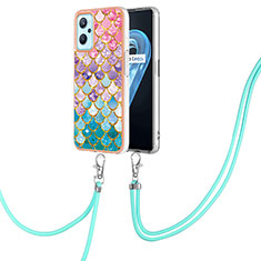 Coque Silicone Motif Fantaisie Souple Couleur Unie Etui Housse avec Laniere Strap Y03B pour Oppo A96 4G Colorful