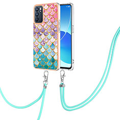 Coque Silicone Motif Fantaisie Souple Couleur Unie Etui Housse avec Laniere Strap Y03B pour Oppo Reno6 5G Colorful