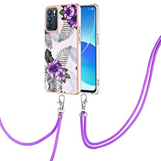 Coque Silicone Motif Fantaisie Souple Couleur Unie Etui Housse avec Laniere Strap Y03B pour Oppo Reno6 5G Violet