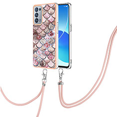 Coque Silicone Motif Fantaisie Souple Couleur Unie Etui Housse avec Laniere Strap Y03B pour Oppo Reno6 Pro 5G Marron