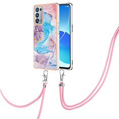 Coque Silicone Motif Fantaisie Souple Couleur Unie Etui Housse avec Laniere Strap Y03B pour Oppo Reno6 Pro+ Plus 5G Bleu