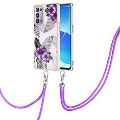 Coque Silicone Motif Fantaisie Souple Couleur Unie Etui Housse avec Laniere Strap Y03B pour Oppo Reno6 Pro+ Plus 5G Violet