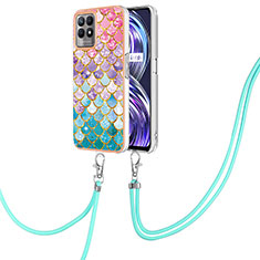 Coque Silicone Motif Fantaisie Souple Couleur Unie Etui Housse avec Laniere Strap Y03B pour Realme 8i Colorful