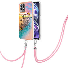 Coque Silicone Motif Fantaisie Souple Couleur Unie Etui Housse avec Laniere Strap Y03B pour Realme 8i Mixte