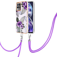 Coque Silicone Motif Fantaisie Souple Couleur Unie Etui Housse avec Laniere Strap Y03B pour Realme 8i Violet